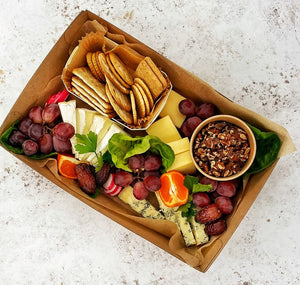 Stilton, Mature Cheddar & Brie Plate with Festive extras & Biscuits