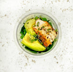 Roasted salmon, fresh avocado, spinach leaves & peas