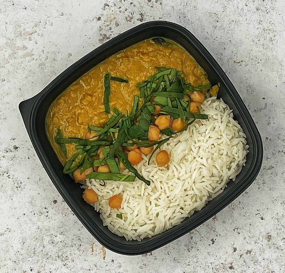 Chickpea, Coconut, Lentil & Spinach Daal with Basmati Rice (Vegan)